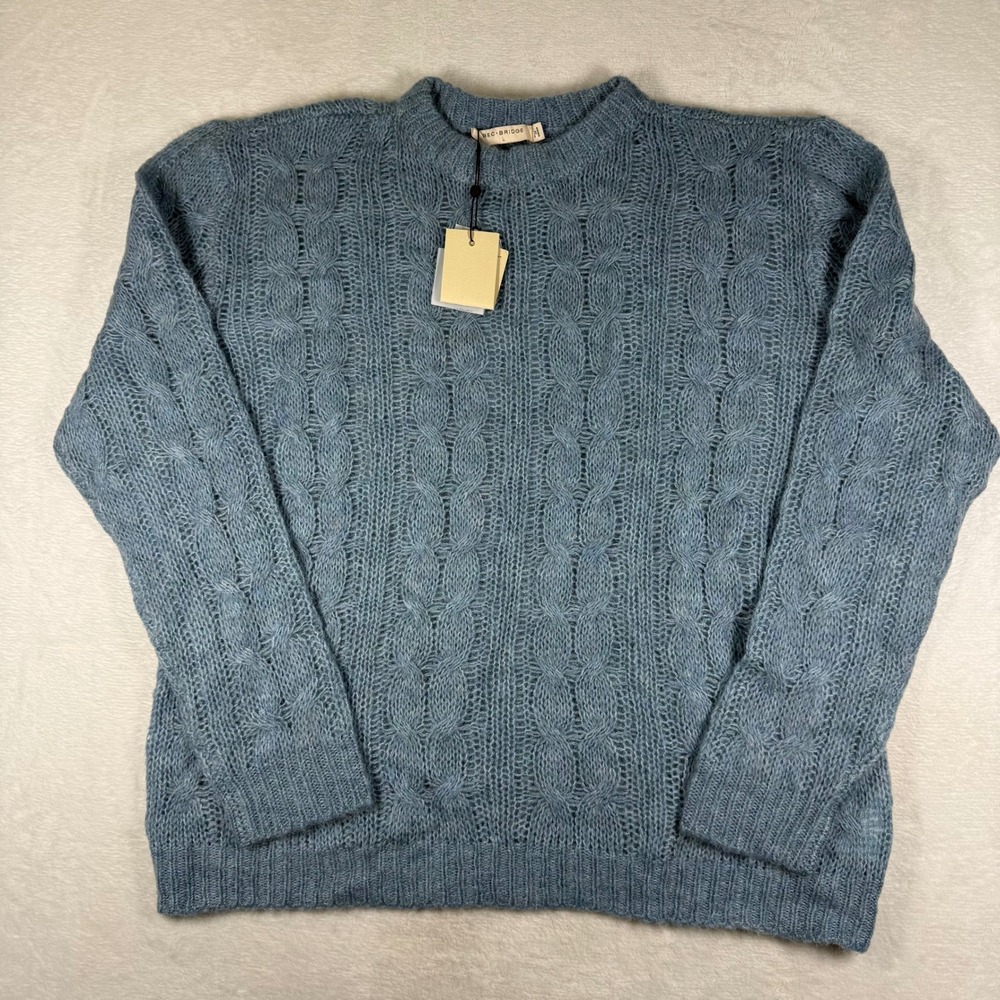 Bec + Bridge Julie Knit Jumper Dolphin Blue Wool Mohair Cable Sweater L